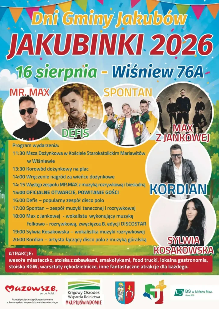 Plakat wydarzenia Dożynki Gminno-Parafialne, Dni Gminy Jakubów