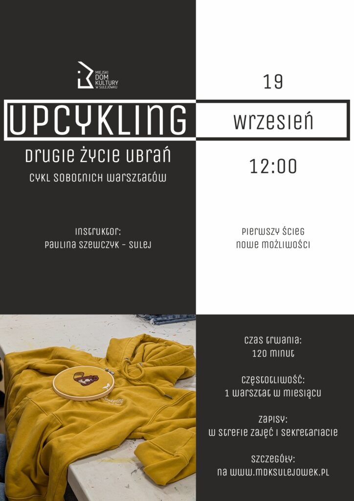 Plakat wydarzenia Warsztaty upcyklingu „Drugie życie ubrań”